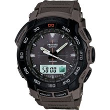 Casio Mens Pro Trek Tough Solar Multifunction Stainless Watch - Gray Nylon Strap - Black Dial - PRG550B-5