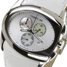 Cerruti Men's Swiss C Chronograph Quartz Watch Silver Dial White Leather