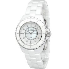 Chanel J12 White Ceramic 38mm Diamond Mother Of Pearl Quartz Watch H3214