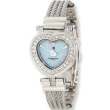 Charles Hubert Stnlss Stl Bangle Light Blue Mop Heart Dial Watch Xwa4305