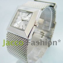 CHARMING Unisex Metal Square Mesh Silver Dress Watch NEW CM011097 S...