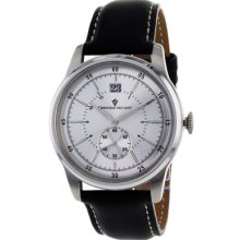 Christian Van Sant Watches Men's Silver Opalined Dial Black Leather Bl