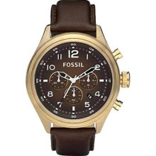 Chronograph Stainless Steel Case Leather Strap Brown Dial