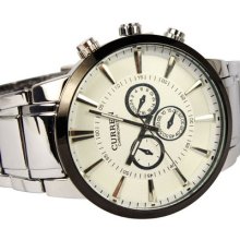 Chronometer Water Quartz Hours Hand Dial Clock Men Mens Steel Wrist Watch White