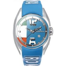 Chronotech Men's Light Blue Dial Leather Date Quartz Watch ...