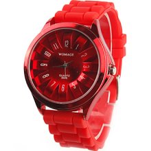 Chrysanthemum Shaped Metal Dial Design Quartz Unisex Wrist Watch - Red