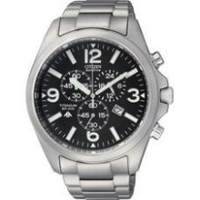 Citizen At0660-64e Chronograph Eco Drive Men's Titanium Round Dial Watch W/date