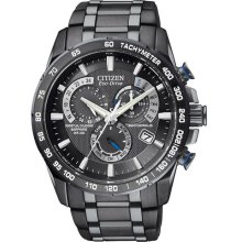 Citizen At4007-54e Men's Eco-drive Black Ip Perpetual Calendar Atomic Black Dial