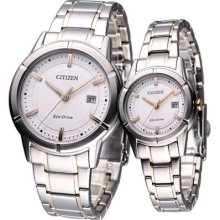 Citizen Couple Pair Eco-drive Classic Watches White Gold Aw1084-51a Fe1034-59a