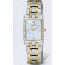 Citizen Eco Drive 2-tone Rectangular Dial Stiletto Watch With 34 Diamonds