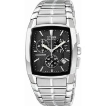 Citizen Eco-drive Chronograph Black Dial Silver Tone Mens Sport Watch At2000-54e