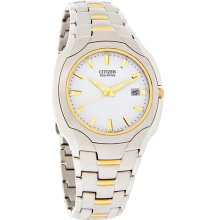 Citizen Eco-drive Mens 180pr White Dial Two Tone Dress Watch Bm6014-54a