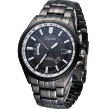 Citizen Eco-drive Perpetual Radio Watch All Black Cb0014-52e Made In Japan