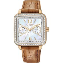 Citizen Eco-Drive Square Crystal-Accent Leather