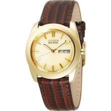 Citizen Men's Bm8002-01p Eco-drive Gold-tone Leather Watch