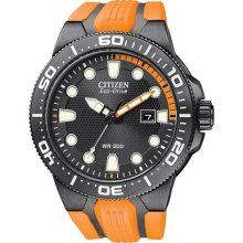 Citizen Men's Eco-Drive Orange Scuba Fin Rubber Black Dial Watch ...