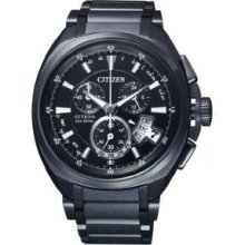 Citizen Perpetual Chronograph Radio Titanium Watch All Black Atd53-3012 Japan