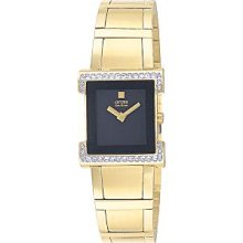 Citizen Womens $275 Eco-drive Gold-tone Ss Watch, Blk Dial, Crystals Ew8332-53e