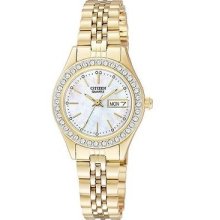 Citizen Women's Gold Ss Luxury Dress Watch W/ Swarovski Crystals Eq0532-55d