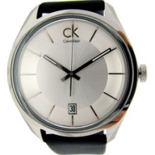 Ck Calvin Klein Masculine Silver Dial Black Leather Watch K2h21120