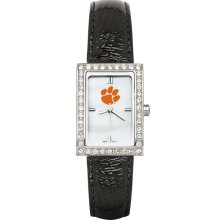 Clemson tigers women's allure black leather strap watch