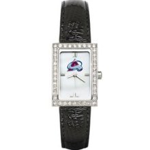 COLORADO AVALANCHE LADIES ALLURE WATCH BLACK LEATHER STRAP