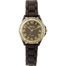 Colorful rubber/crystal watch-small brown