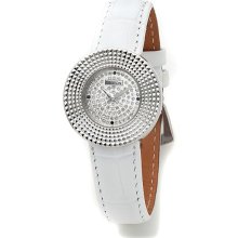 Croton 31Mm Round Case Textured Bezel Pave Dial Croco-Embossed Leather