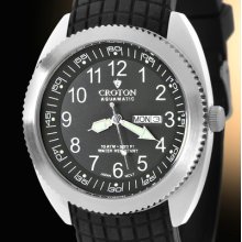 Croton Aquamatic Mens Watch -black Face -luminescent Hands & Indices -msrp $250