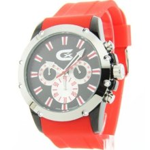 Croton ChronoGraph 3 Eye Sharp Red Rubber Watch CX328023SSRD