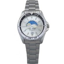 Del Mar 50400 Mens Nautical Analog Tide Watch Stainless Steel White Dial