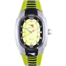 Diadora Men's Lime Green/ Black Leather Oval Date Watch ...