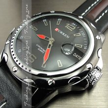 Dial Clock Hours Hand Date Water Black Brown Leather Men Wrist Watch Ah136