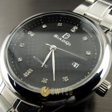 Dial Water Quartz Hours Date Silver Hand Black Men Steel Wrist Watch Wt156