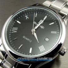 Dial Water Quartz Hours Date Silver Hand Black Men Steel Wrist Watch A145