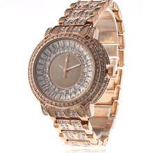 Diamond Women's Fashion Design Alloy Analog Quartz Wrist Watch (Gold)