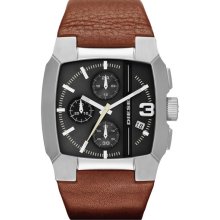 DIESEL Square Leather Strap Watch, 47mm x 40mm Brown