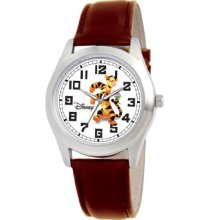 Disney Men's Tigger Silver Perth Brown Leather Strap Watch #0803C005d144s004