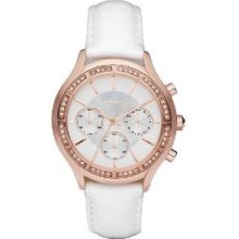 Dkny White Chronograph With Crystals Silver Dial Women's Watch Ny8255