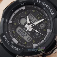 Dual Time Dial Black Fashion Sport Watches Mens Womens Rubber Multi-function