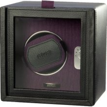 Dulwich Designs Black Leather Single Watch Rotator With Purple Grosgrain Lining