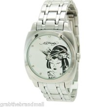 Ed Hardy Water Resistant Silver Stainless Steel Strap Analogue Men's Watch-gu-ga