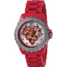 Ed hardy Women's Roxxy RX-RD Red Plastic Analog Quartz Watch with Silver Dial