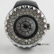 Edgy Lady Crystal Black Analog Quartz Ring Watch