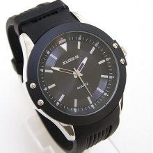 Elgin Black Face Black Rubber Band Men's Watch