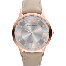 Emporio Armani Round Leather Strap Watch Nude/ Rose Gold