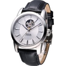 Epos Sophistiquee Mechanical Open Heart Dial Swiss Watch Silver 3423 Leather