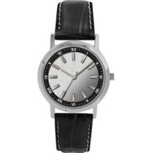 Europa Men`s Budget Watch With Brushed Silver Dial And Leather Strap