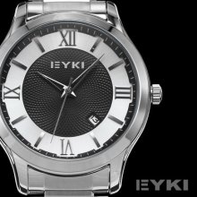 Eyki Luxury Elegant Vogue Wave Texture Date Steel Mens Quartz Wrist Watch Usts