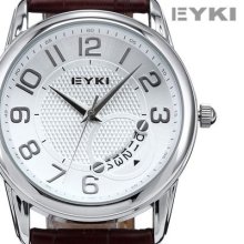 Eyki Vogue Elegant White Dial Date Leather Men Quartz Wrist Watch Dailyetrade